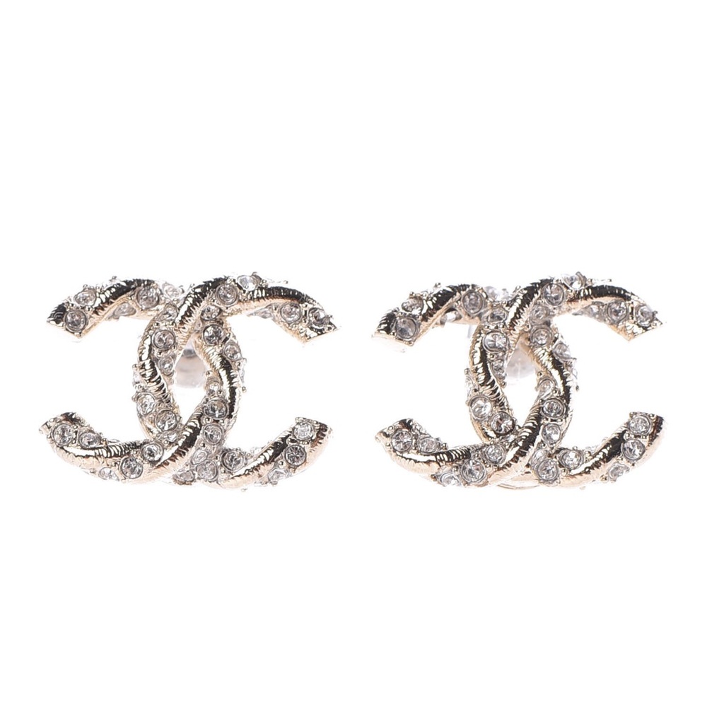 Authentic Chanel CC Moscova Crystal Studs Earrings